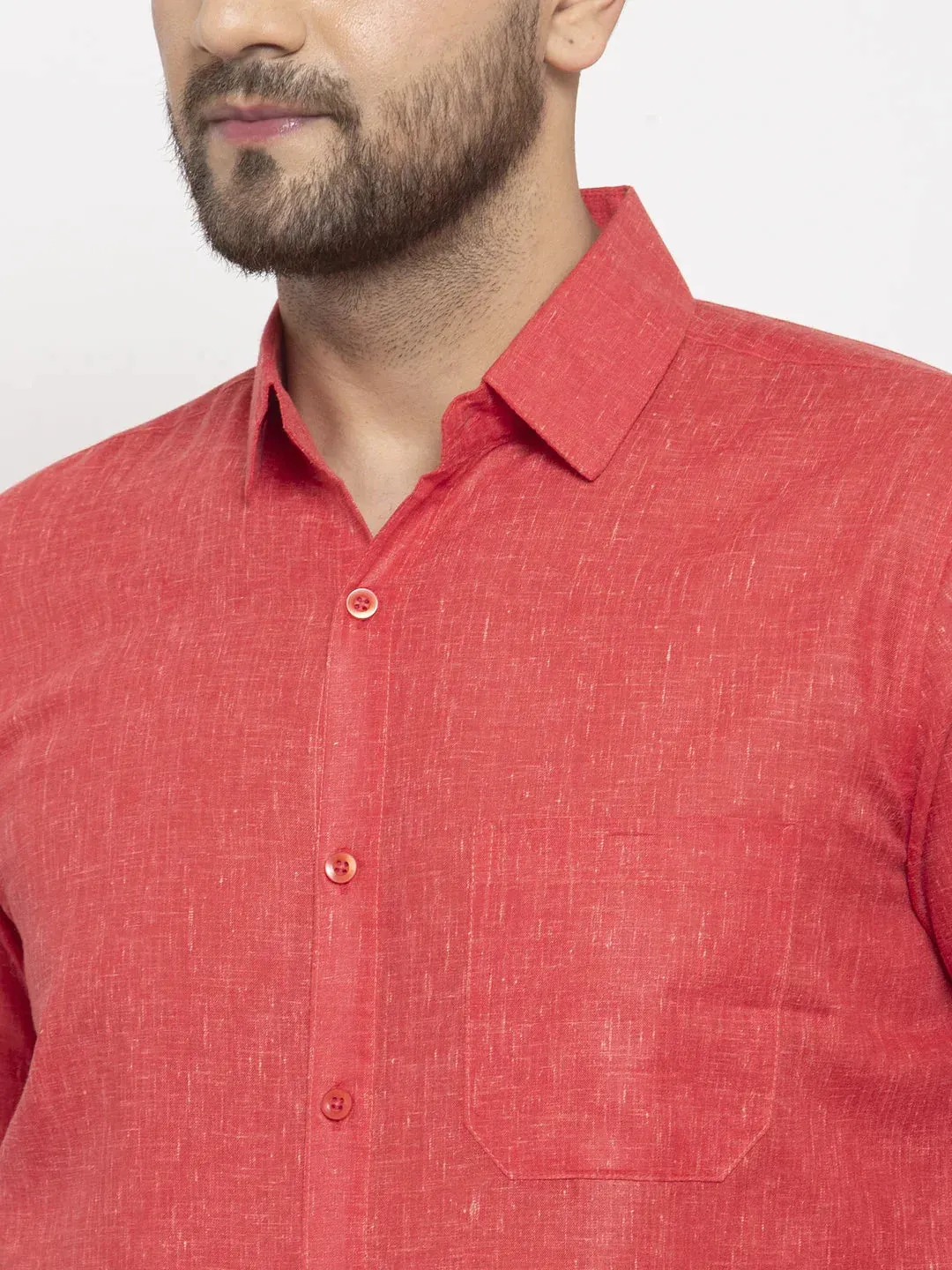 Red Men'S Dobby Solid Formal Shirts