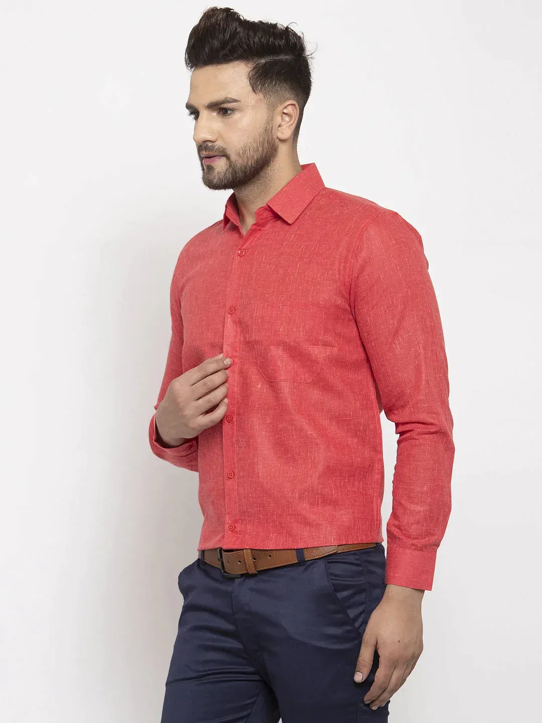 Red Men'S Dobby Solid Formal Shirts