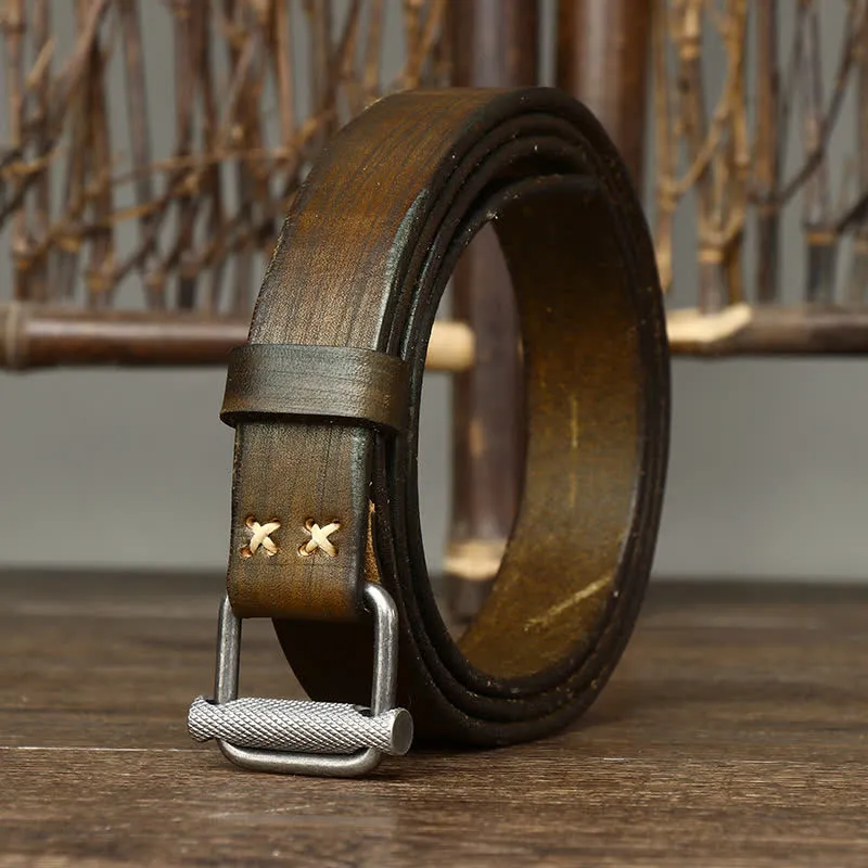 Retro Distressed Adjustable Smooth Buckle Leather Belt