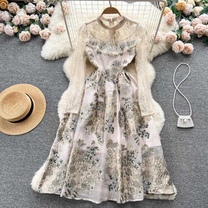 Retro Lace Long-sleeved Dress Women's Summer New Lolita Princess Dress     S4945