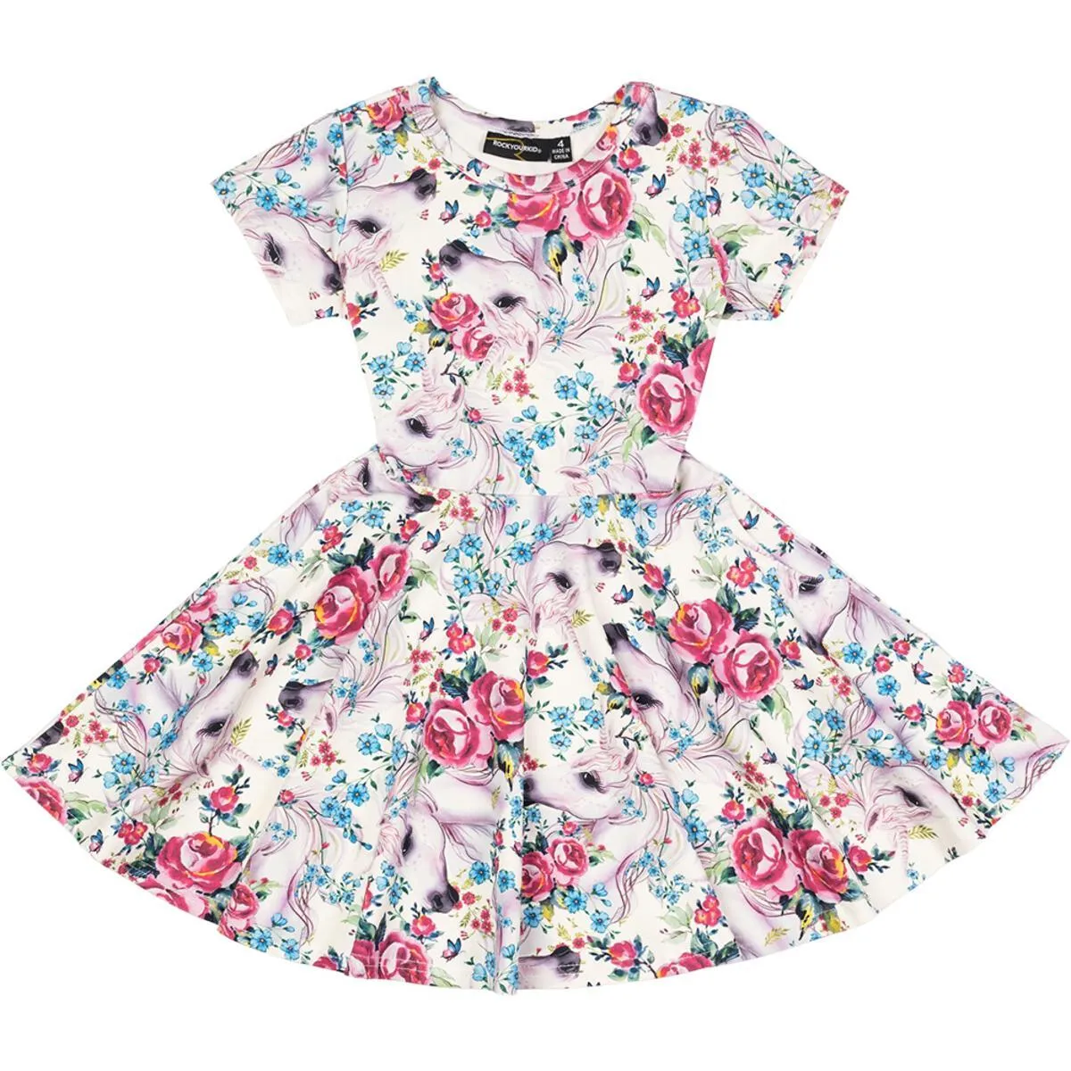 Short Sleeve Waisted Dress | Unicorn Lullaby Print | Rock Your Baby