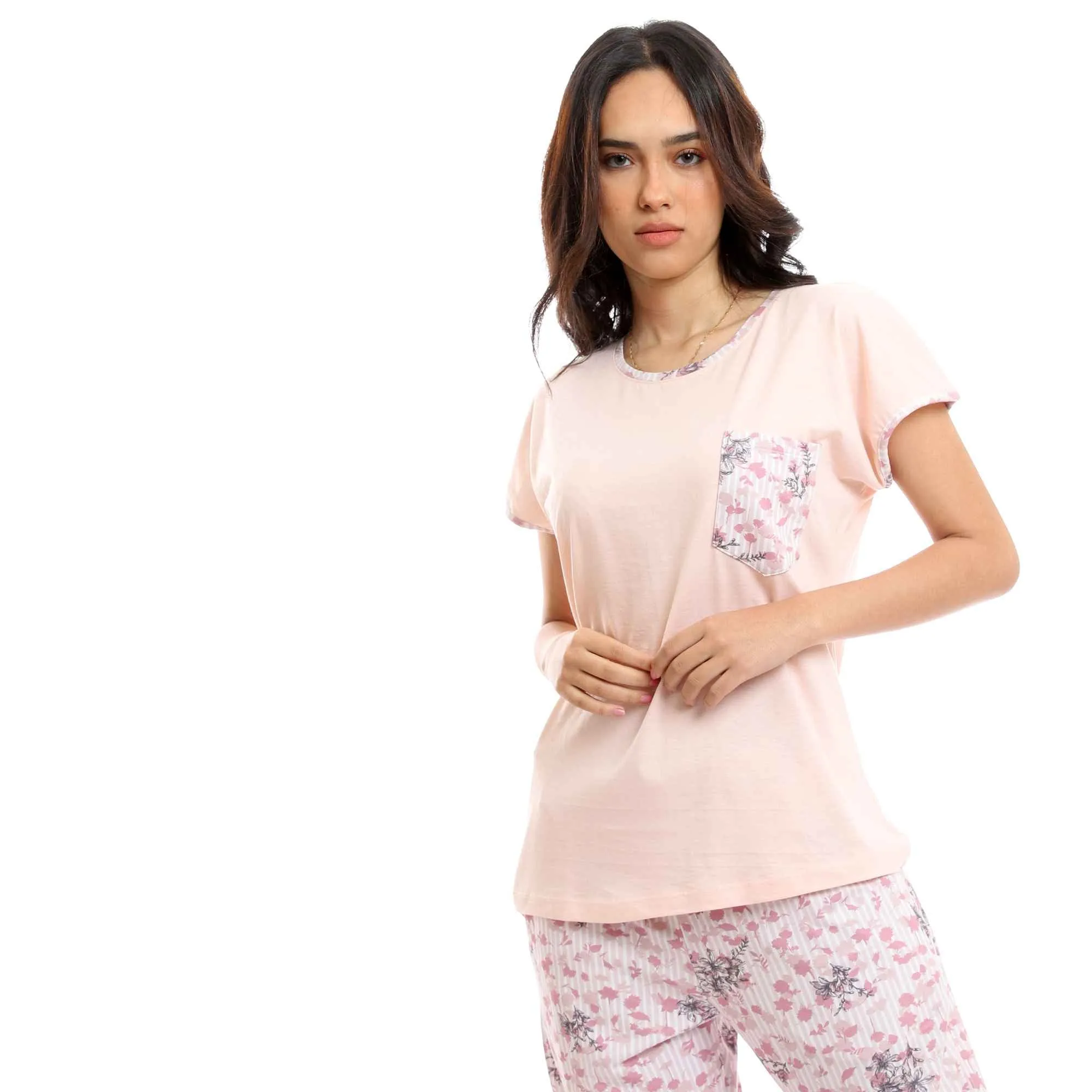 Short Sleeves Tee & Patterned Pants Pajama Set - Simon & White