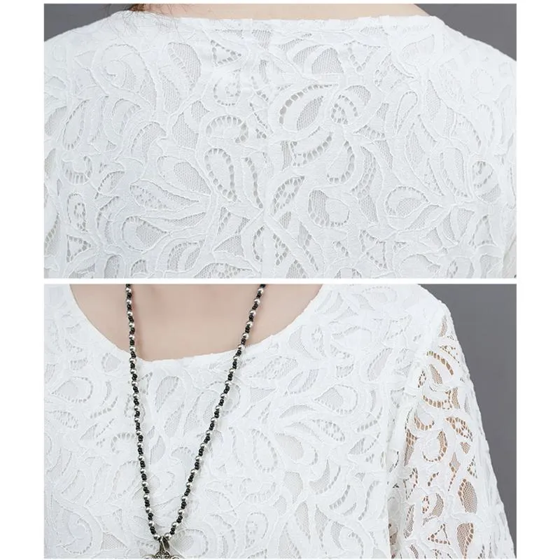 Slimming Lace Round Neck Solid Color Quality Plus Dress