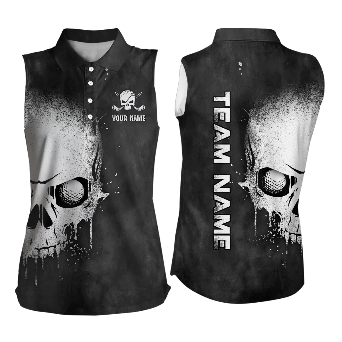 Smoke Skull Black White Women Golf Polo Shirts Custom Scary Golf Shirts For Women Golf Gifts