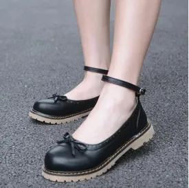 Sohiwoo Japanese vintage college women shoes retro round head bowknot ankle strap lolita shoes kawaii girl jk uniform cosplay shoes loli