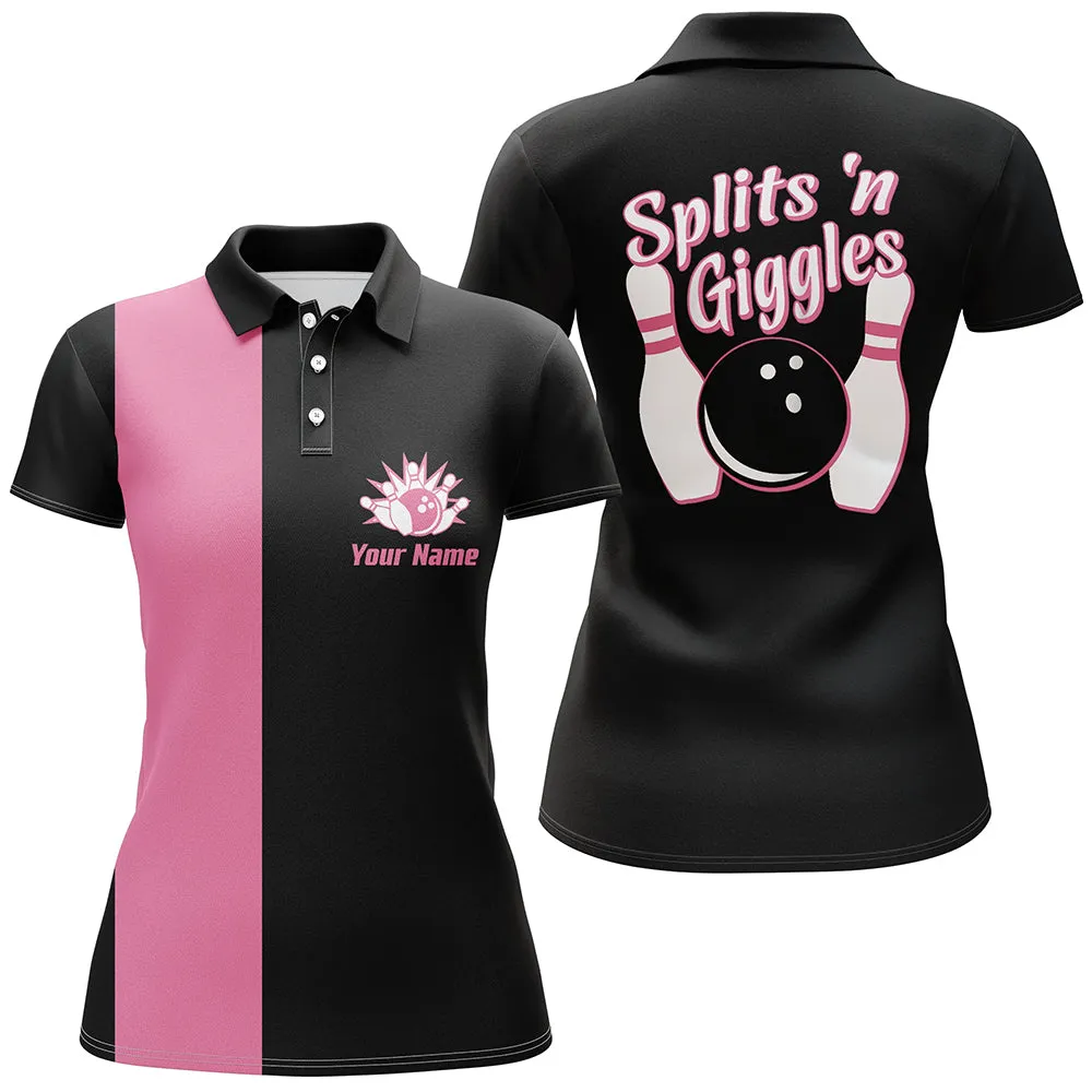 Splits'n Giggles Bowling polo Shirt For Women, Personalized Multicolor Retro Bowling Polo Shirt