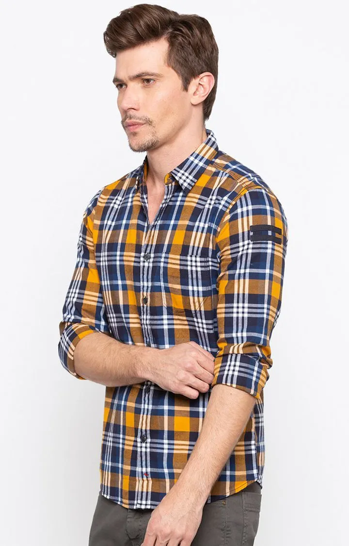 Spykar Brown Cotton Slim Fit Shirts For Men