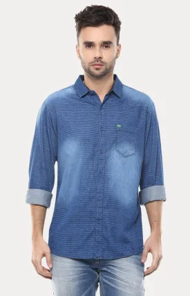 Spykar Men Blue Striped Slim Fit Casual Shirt