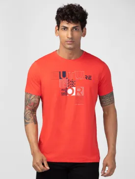 Spykar Men Deep Coral Cotton Regular Fit Half Sleeve Printed T-Shirt