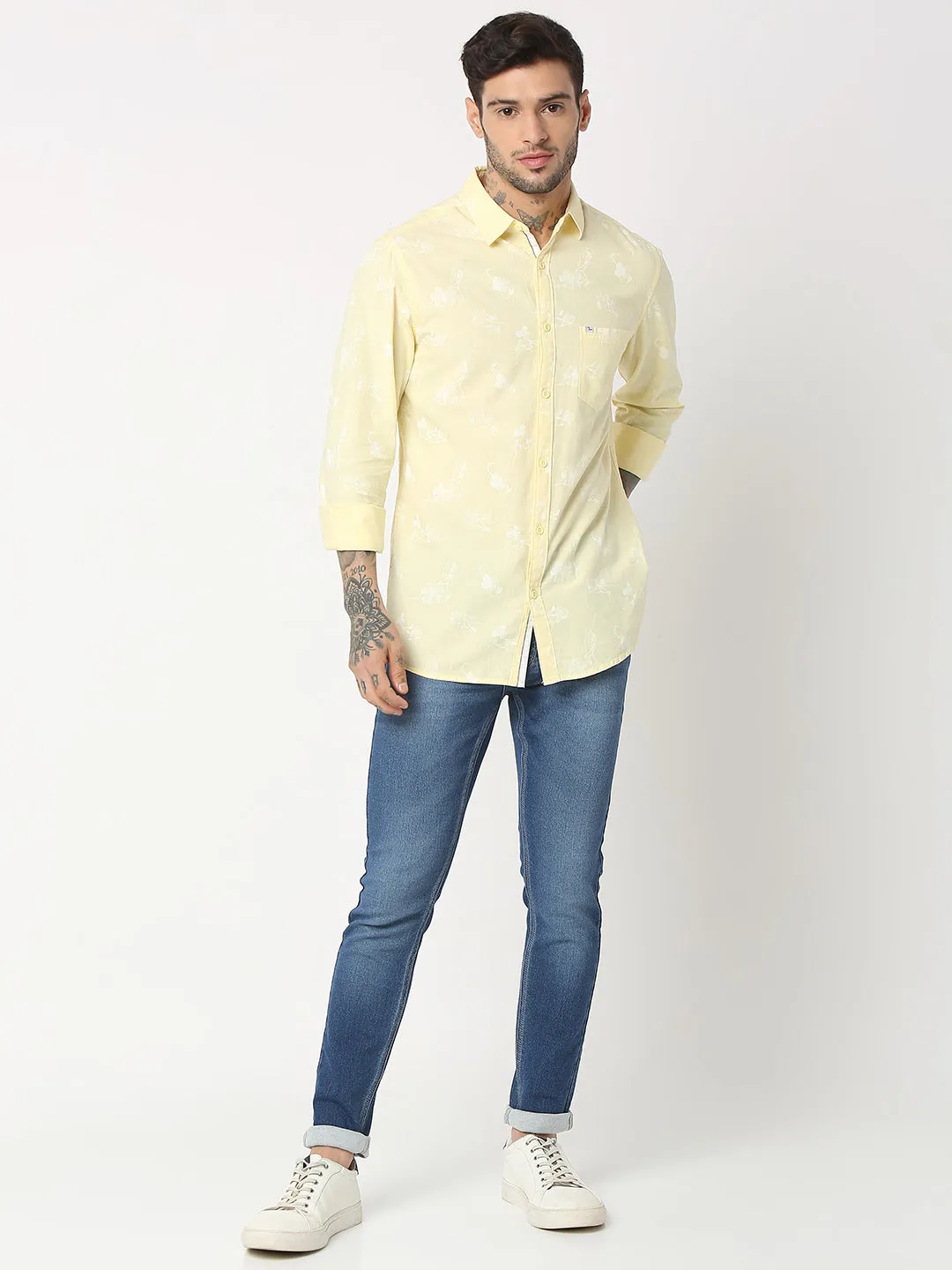 Spykar Men Lemon Cotton Slim Fit Printed Shirts