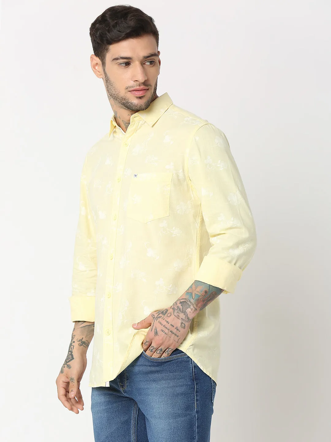 Spykar Men Lemon Cotton Slim Fit Printed Shirts