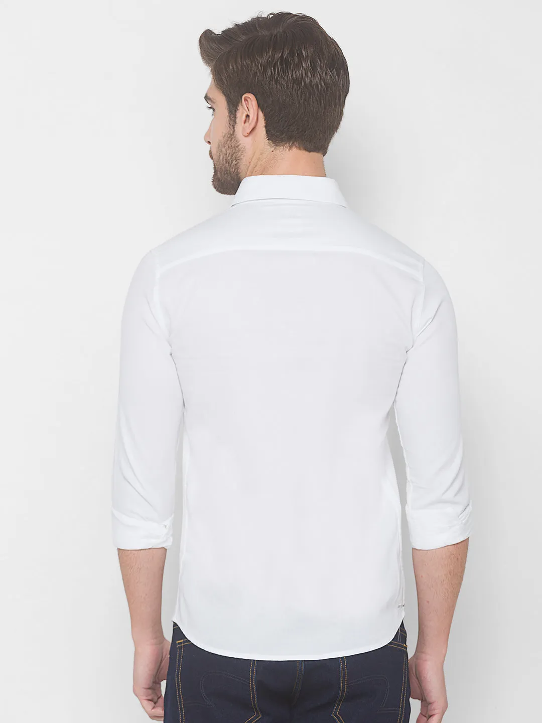 Spykar Men White Cotton Casual Slim Fit Shirt