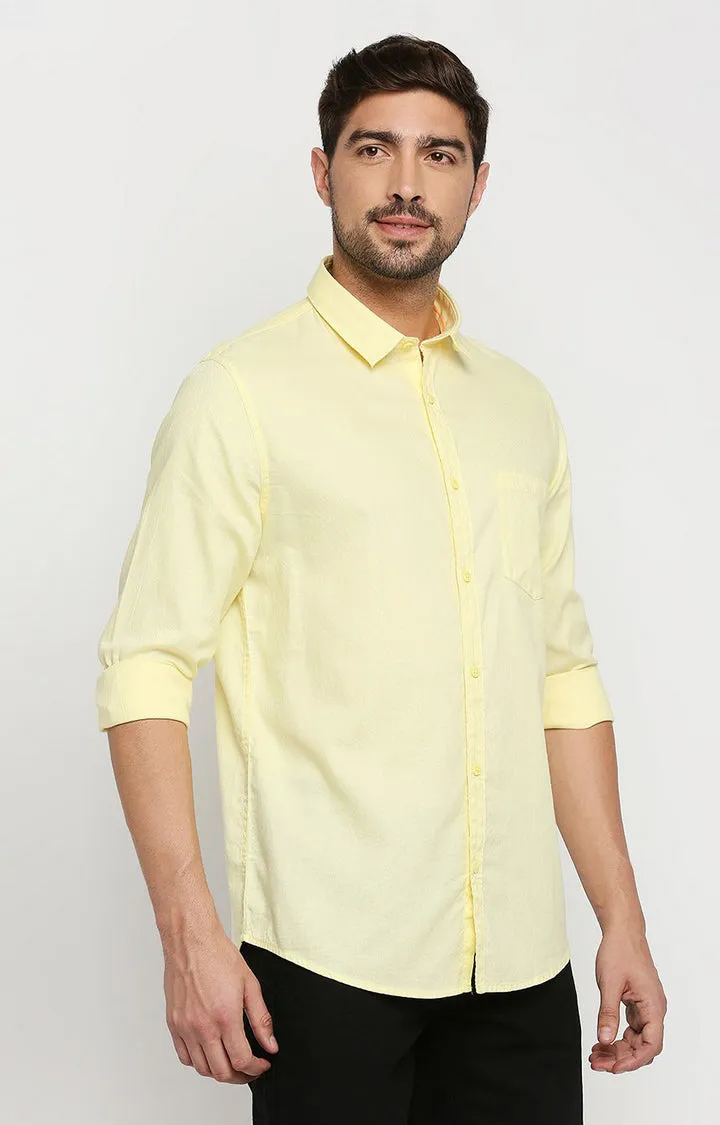 Spykar Men Yellow Cotton Regular Fit Full Sleeve Casual Shirt