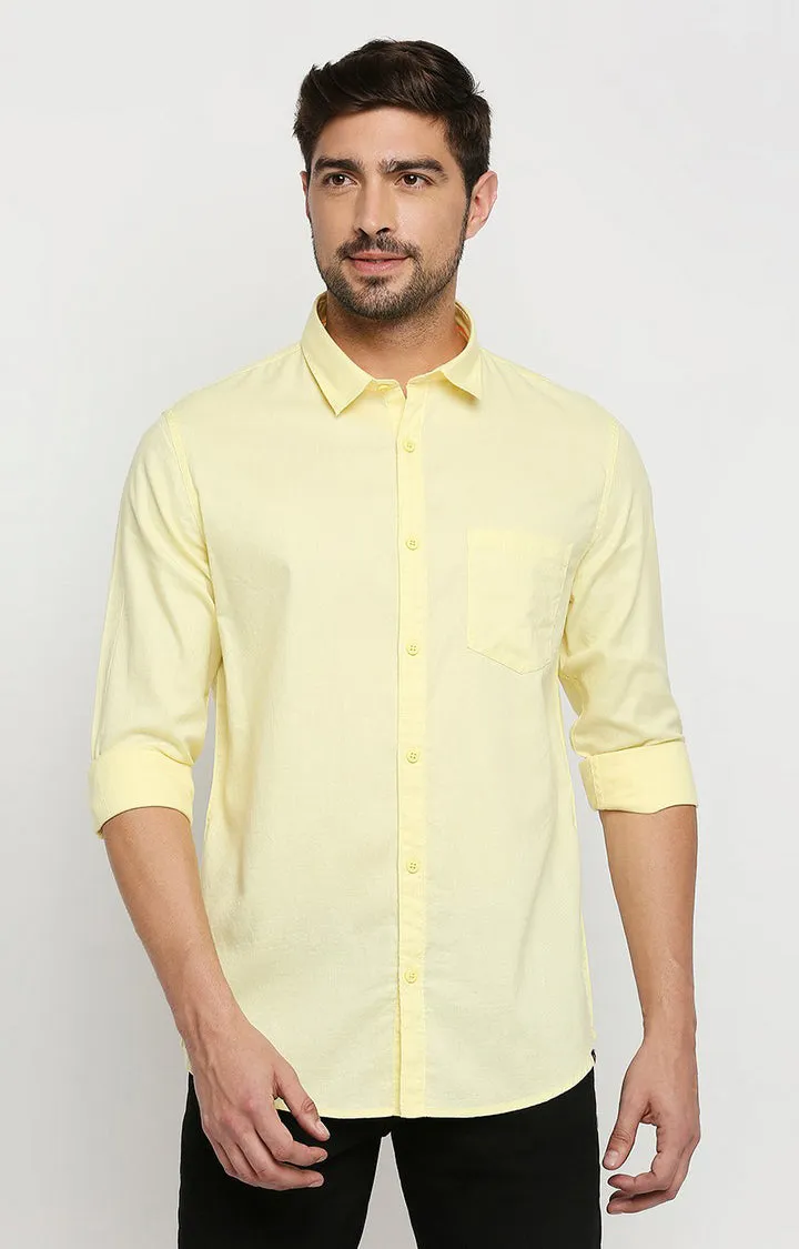 Spykar Men Yellow Cotton Regular Fit Full Sleeve Casual Shirt