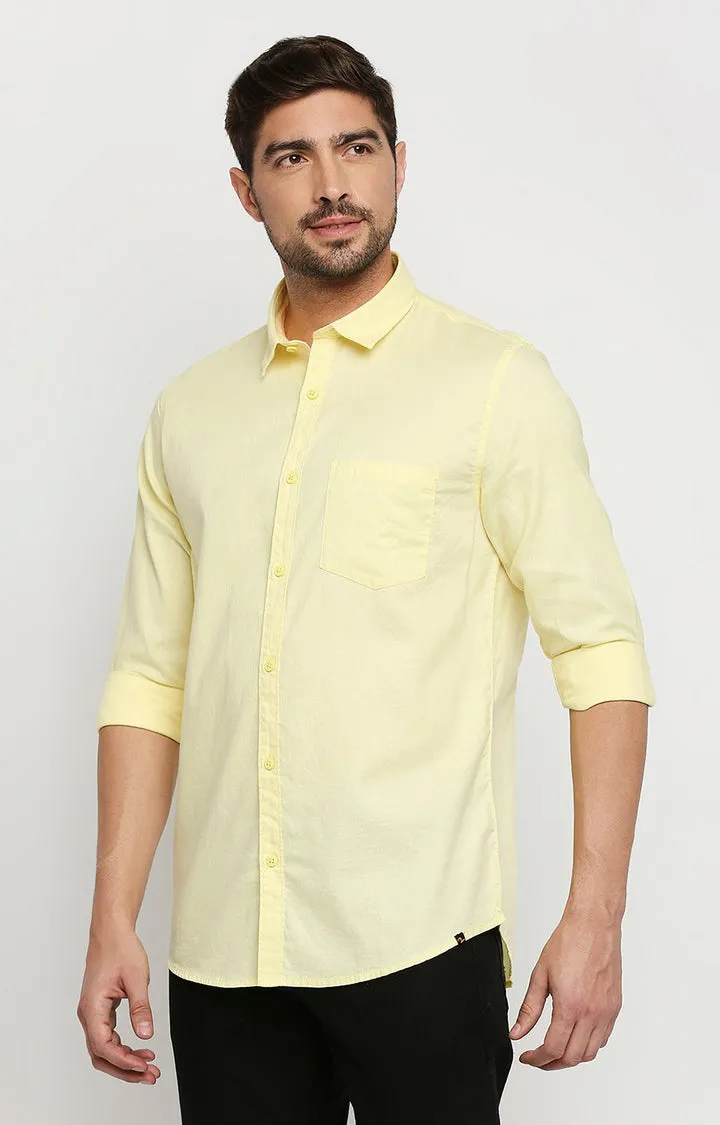 Spykar Men Yellow Cotton Regular Fit Full Sleeve Casual Shirt