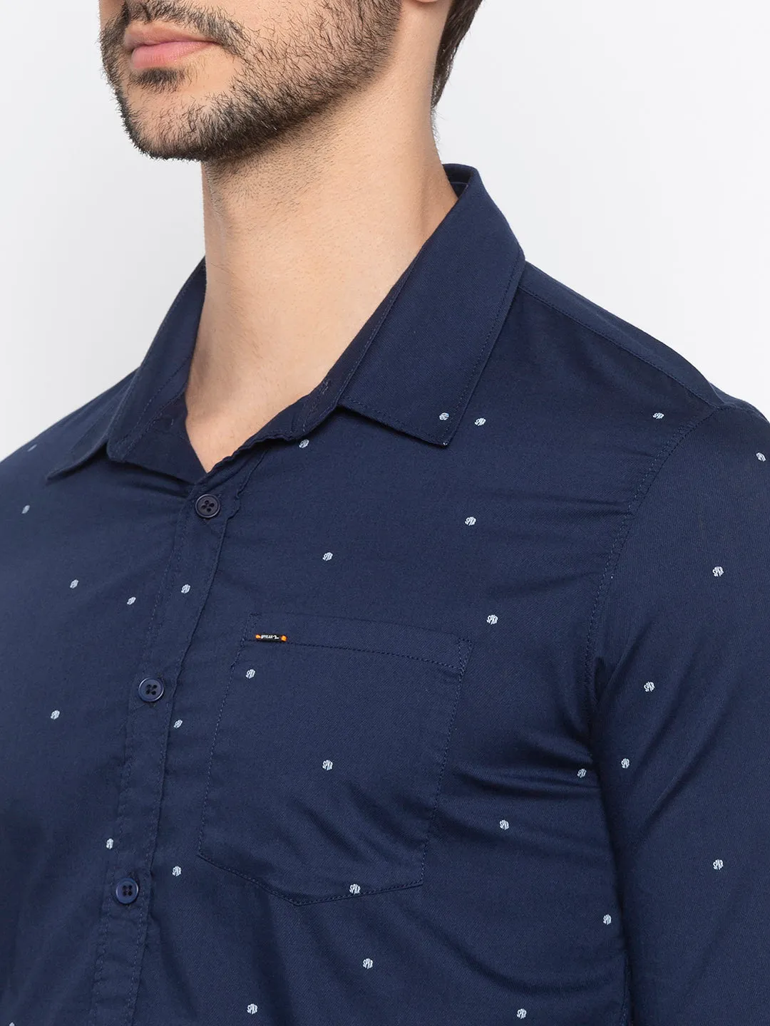 Spykar Slim Fit Men Navy Printed Casual Shirt