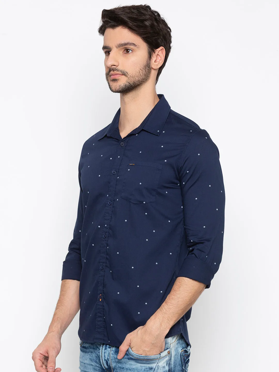 Spykar Slim Fit Men Navy Printed Casual Shirt