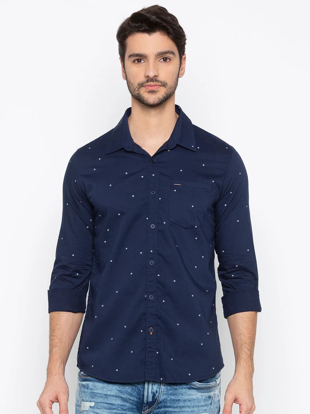 Spykar Slim Fit Men Navy Printed Casual Shirt