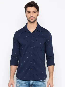 Spykar Slim Fit Men Navy Printed Casual Shirt