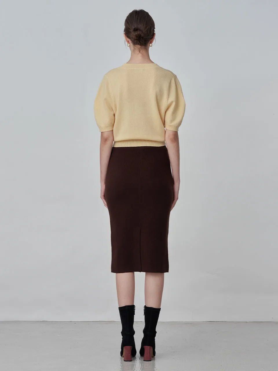 Straight Midi Skirt_Brown