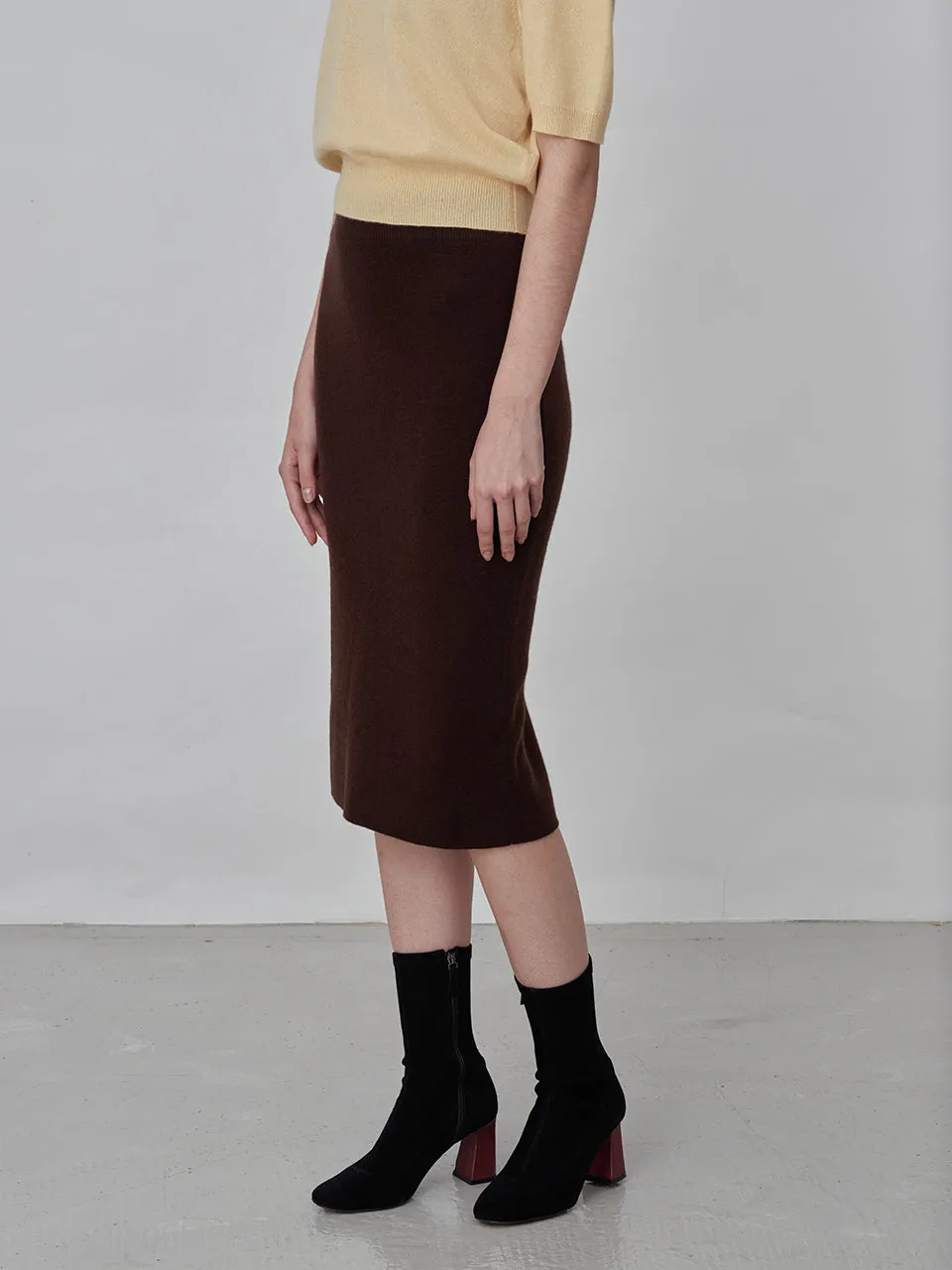 Straight Midi Skirt_Brown