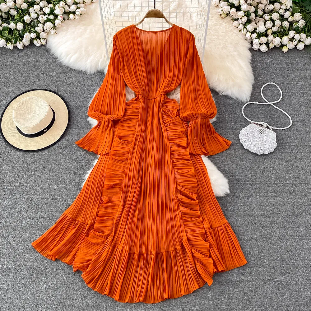 Stylish v neck long sleeve dress A line fashion dress    S238