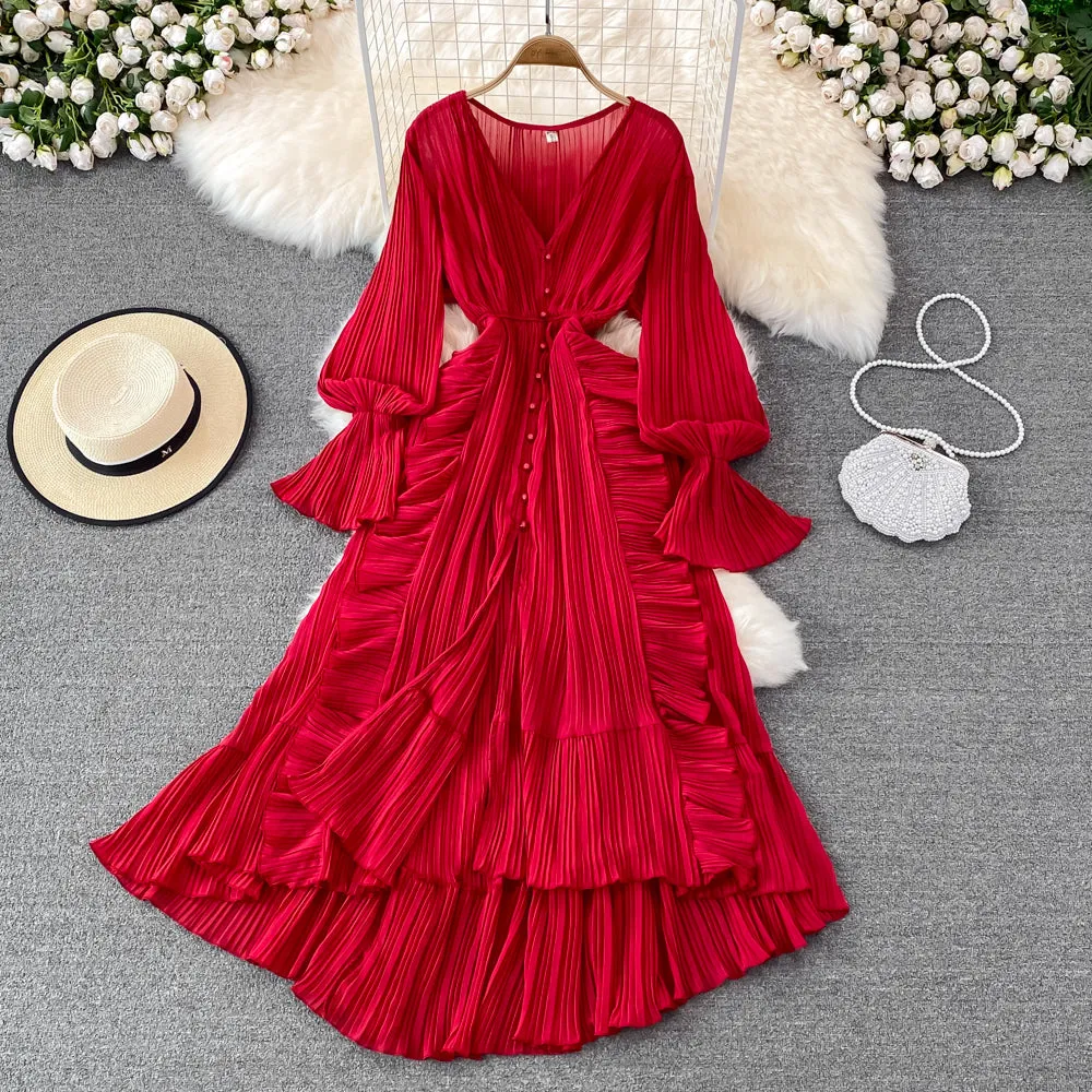 Stylish v neck long sleeve dress A line fashion dress    S238