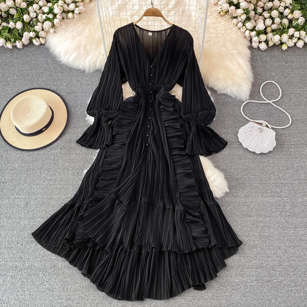 Stylish v neck long sleeve dress A line fashion dress    S238