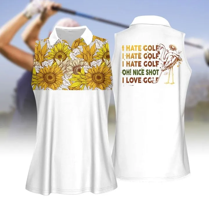 Sunflowers Flamingo I Hate Golf Women Golf Apparel, Women Short Sleeve Polo Shirt, Sleeveless Polo Shirt