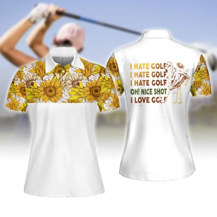 Sunflowers Flamingo I Hate Golf Women Golf Apparel, Women Short Sleeve Polo Shirt, Sleeveless Polo Shirt