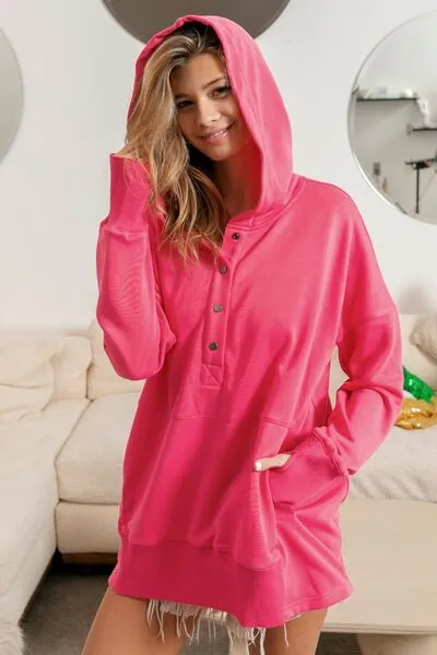 TEEK - Fuchsia Half Snap Thumbhole Long Sleeve Hoodie