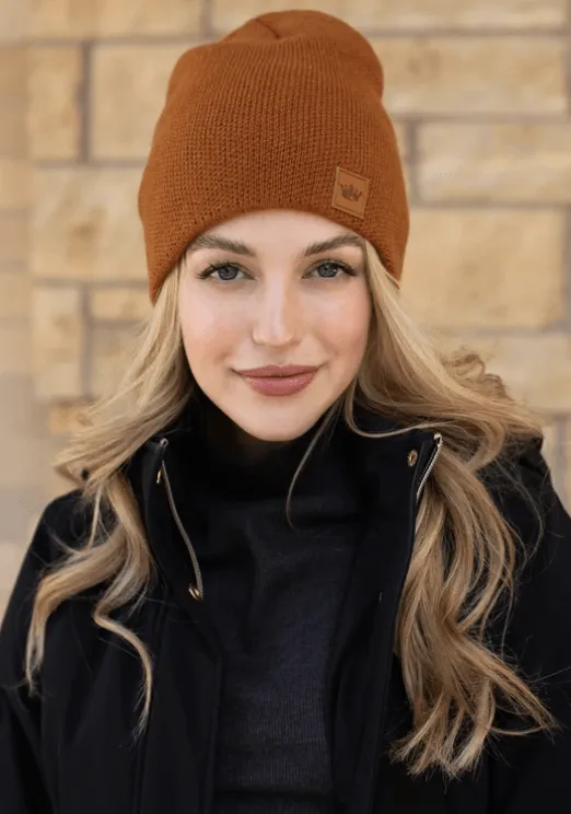 Tobacco Slouchy Partial Fleece Lined Knit Beanie