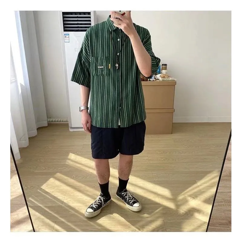 Trendy Loose Fit Stripe Casual Short Sleeve Shirt