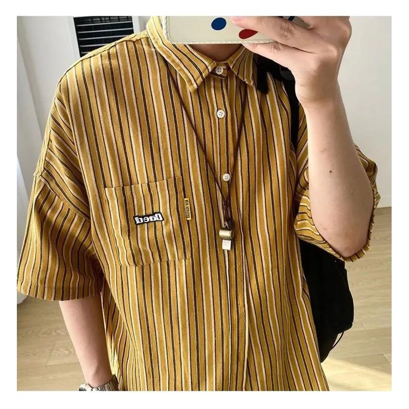 Trendy Loose Fit Stripe Casual Short Sleeve Shirt