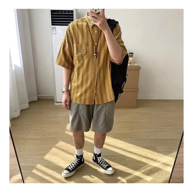 Trendy Loose Fit Stripe Casual Short Sleeve Shirt