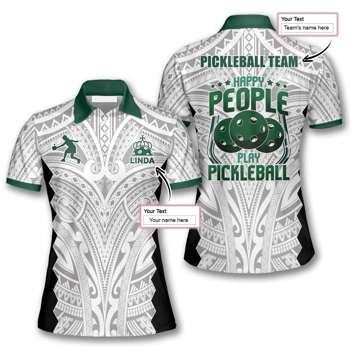 Tribal Happy People Play Pickleball Polo Shirts For Women