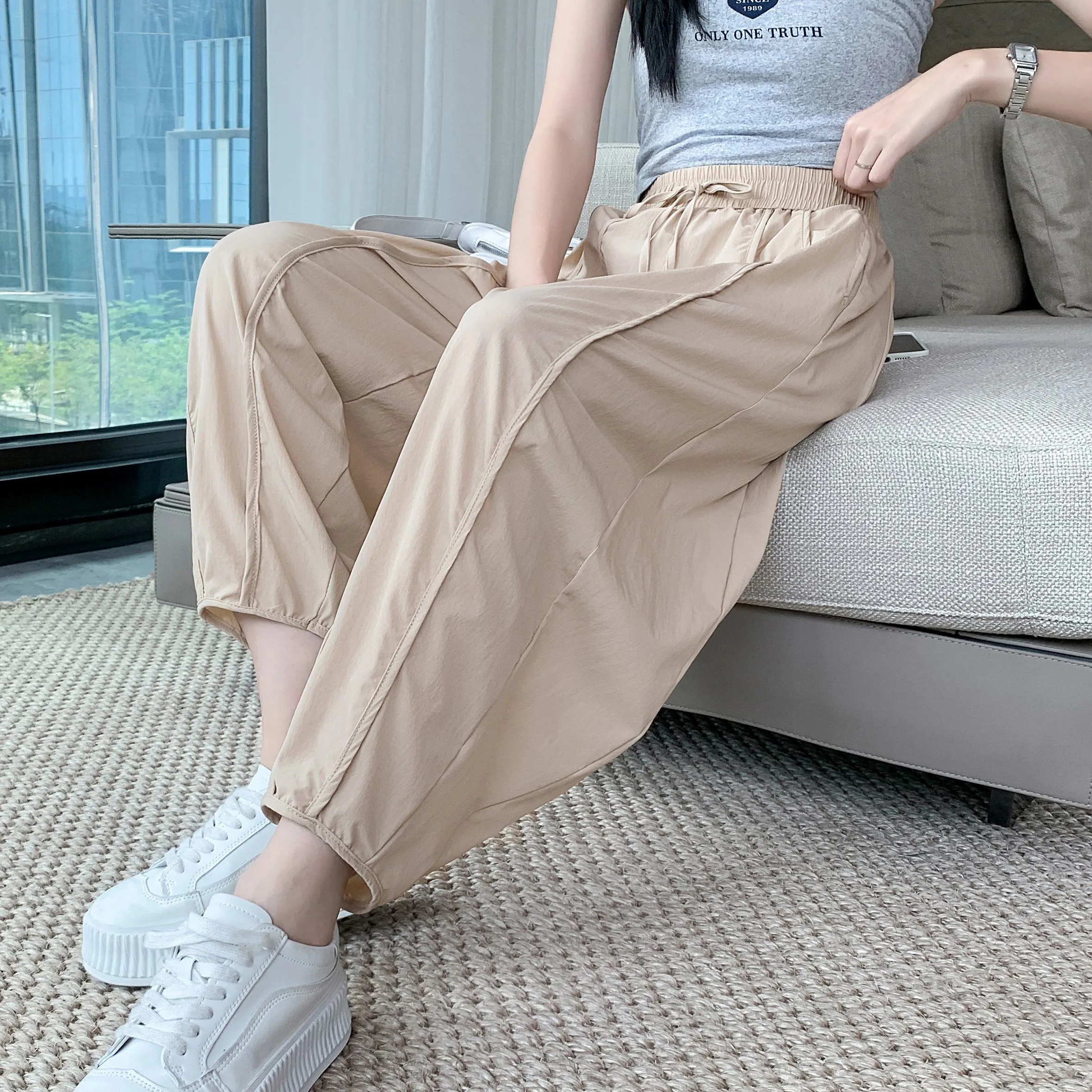 Wide Leg Slimming High-Waisted Loose Fit Thickness Casual Tapered Pants