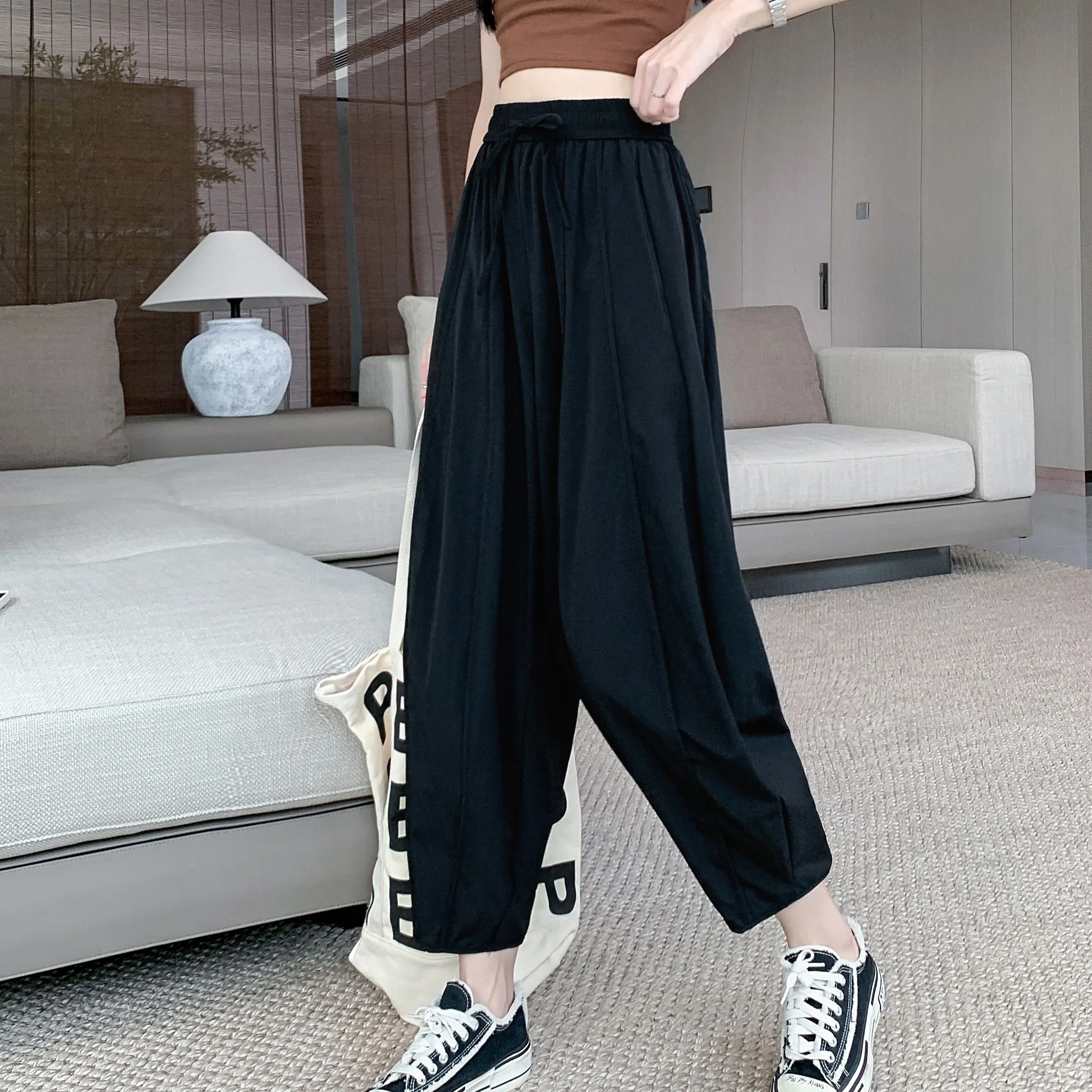 Wide Leg Slimming High-Waisted Loose Fit Thickness Casual Tapered Pants