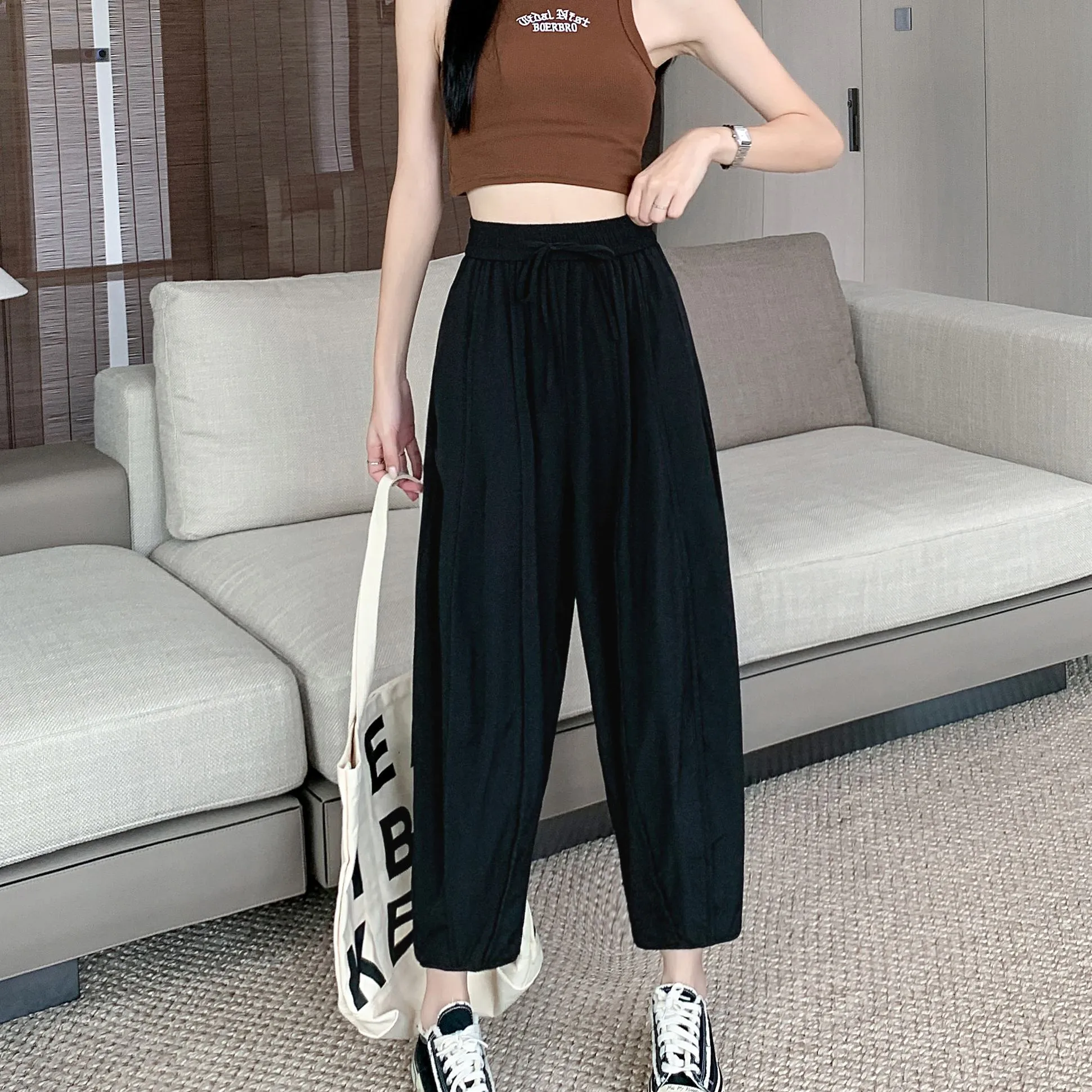 Wide Leg Slimming High-Waisted Loose Fit Thickness Casual Tapered Pants