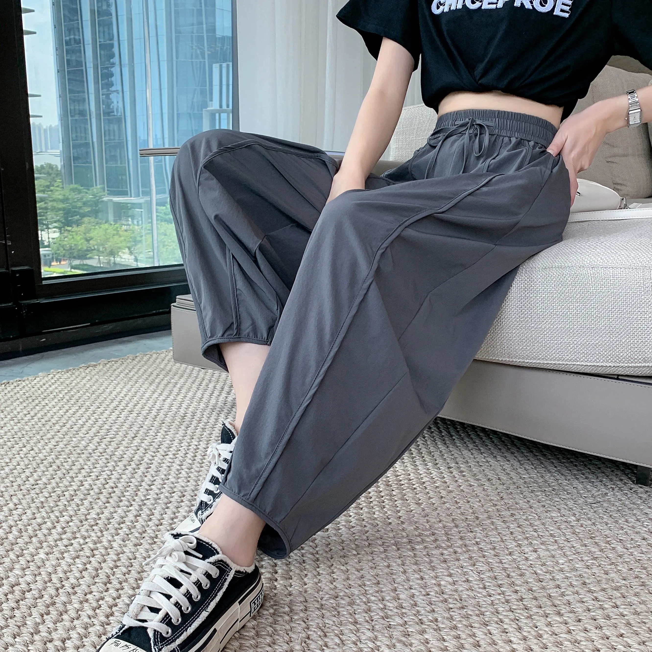 Wide Leg Slimming High-Waisted Loose Fit Thickness Casual Tapered Pants