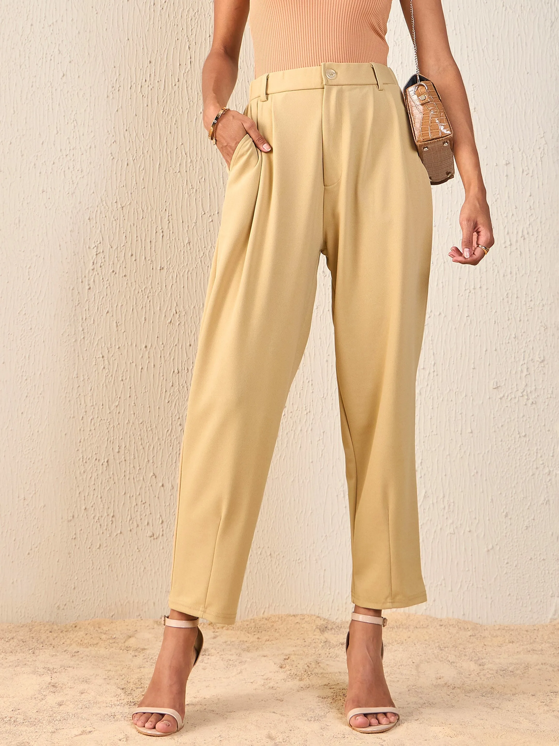 Women Beige Tapered Pants