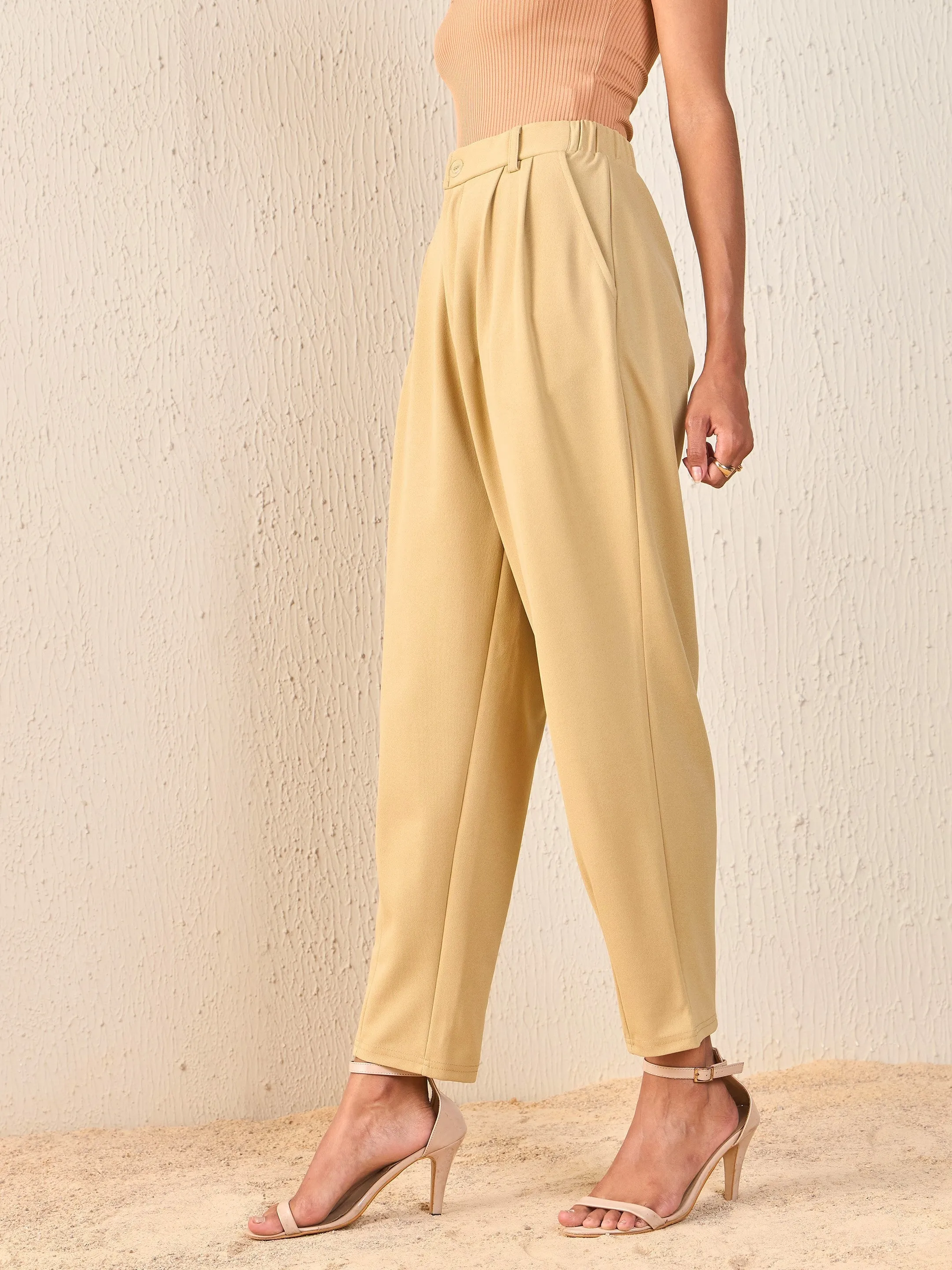 Women Beige Tapered Pants