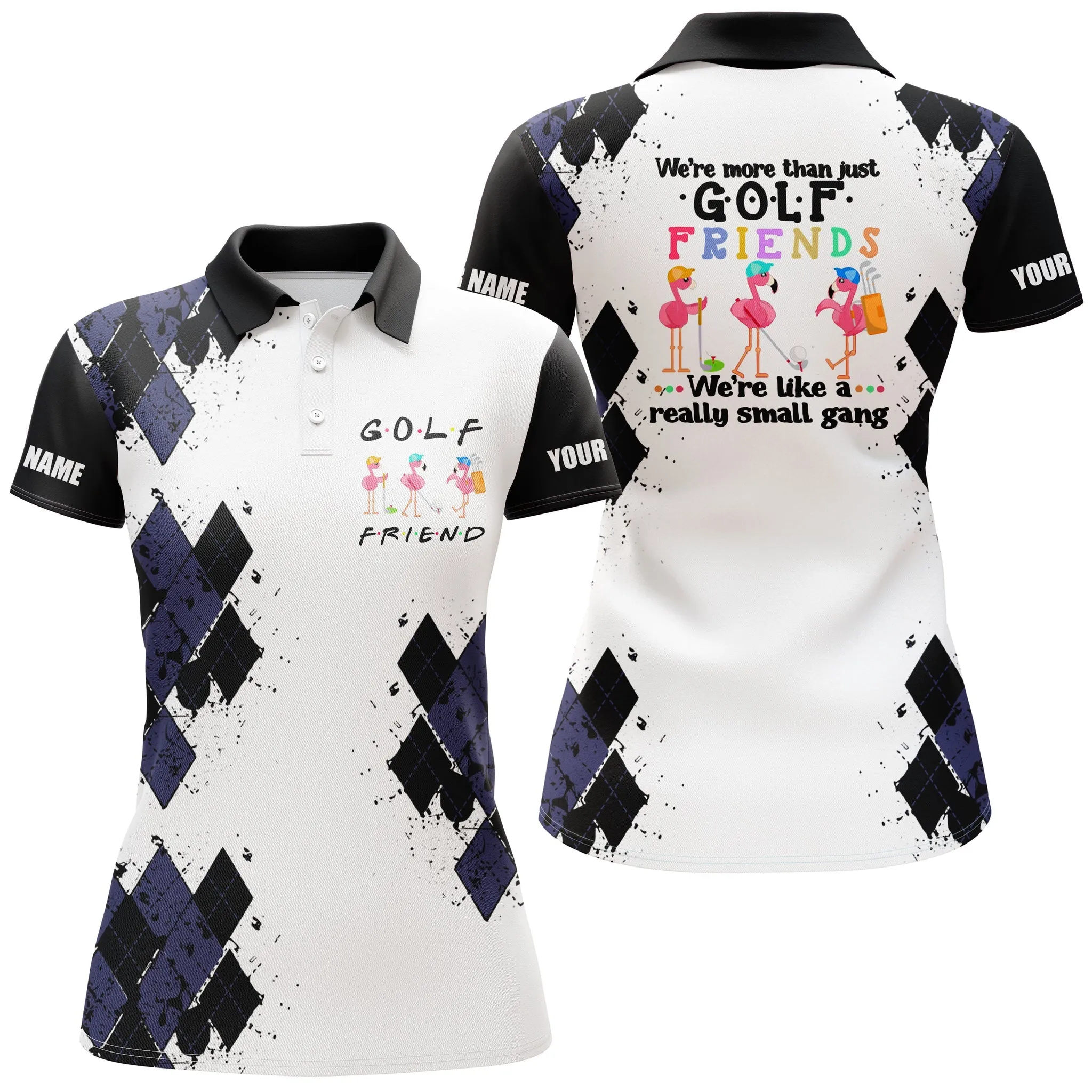 Women Golf Multicolor Polo Shirt We're More Than Just Golf Friends Flamingo Custom Name Funny Golf Shirt