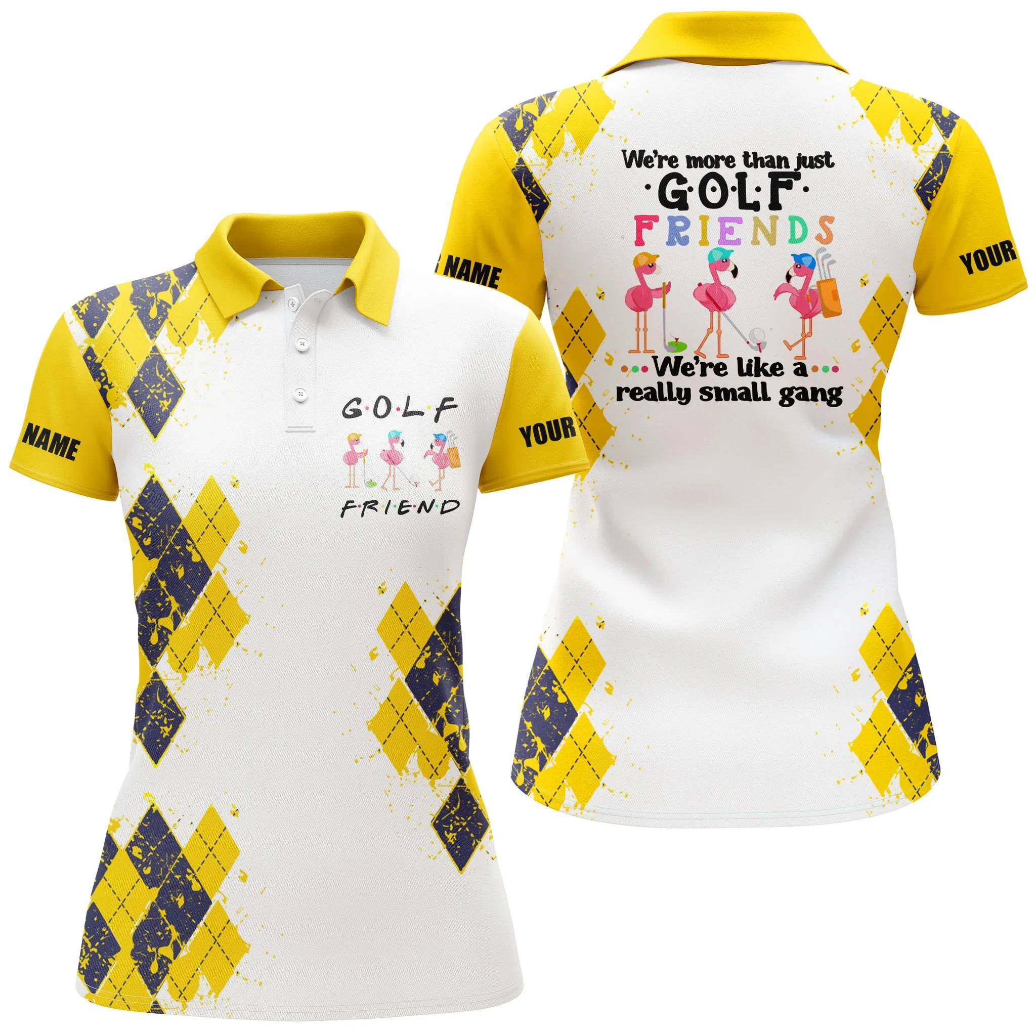 Women Golf Multicolor Polo Shirt We're More Than Just Golf Friends Flamingo Custom Name Funny Golf Shirt