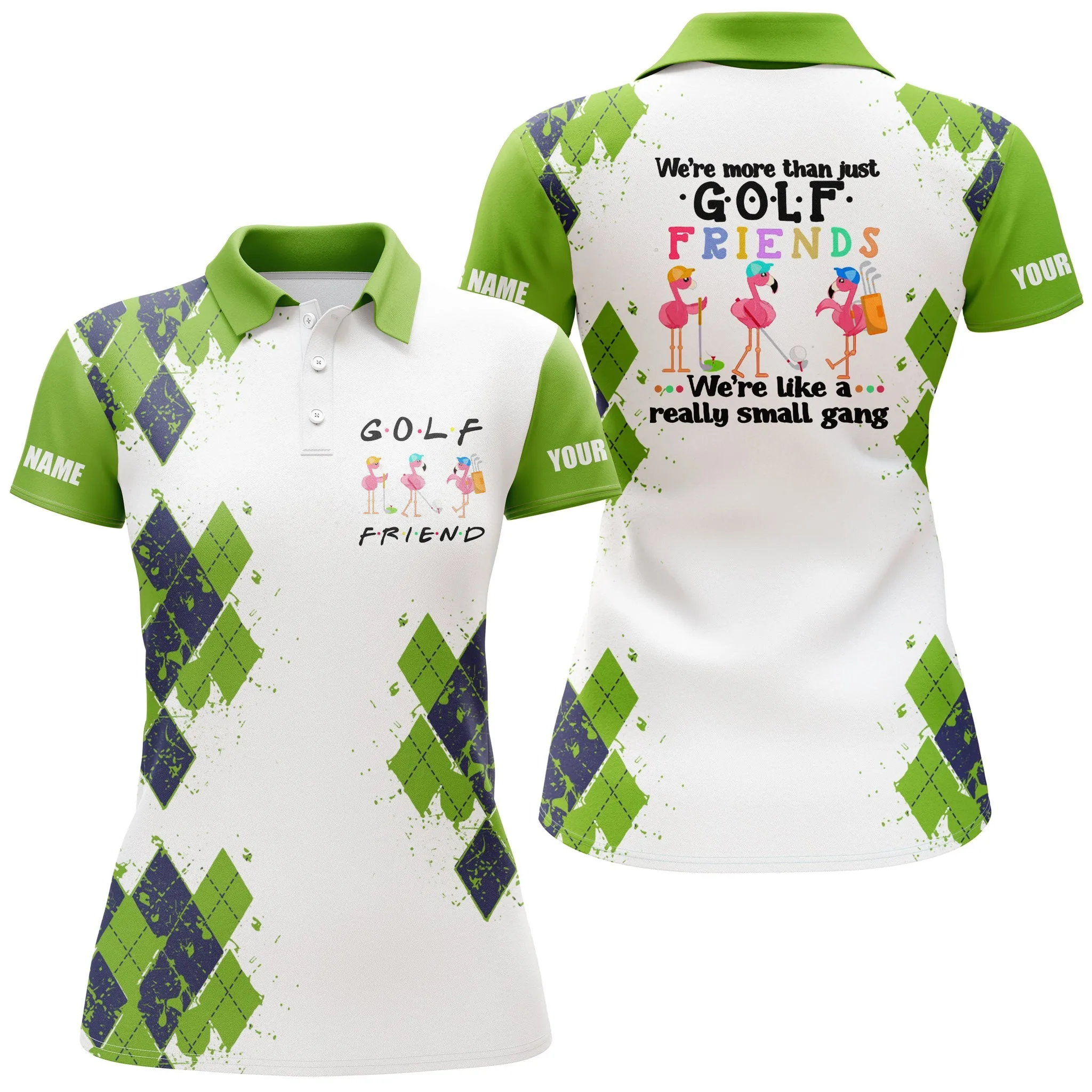 Women Golf Multicolor Polo Shirt We're More Than Just Golf Friends Flamingo Custom Name Funny Golf Shirt