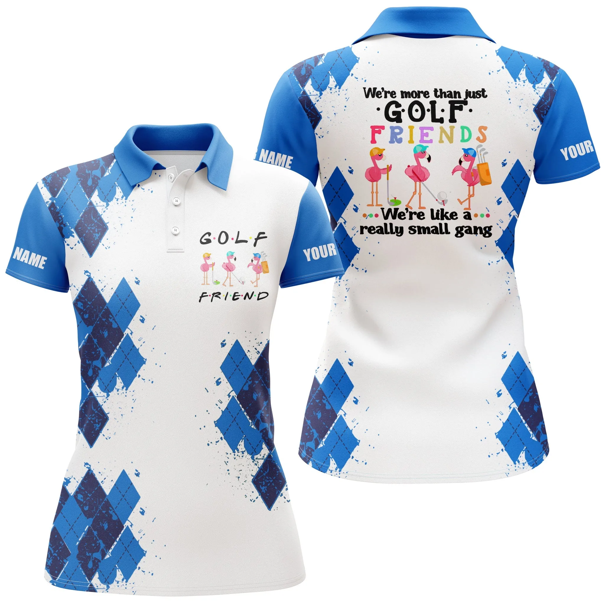 Women Golf Multicolor Polo Shirt We're More Than Just Golf Friends Flamingo Custom Name Funny Golf Shirt