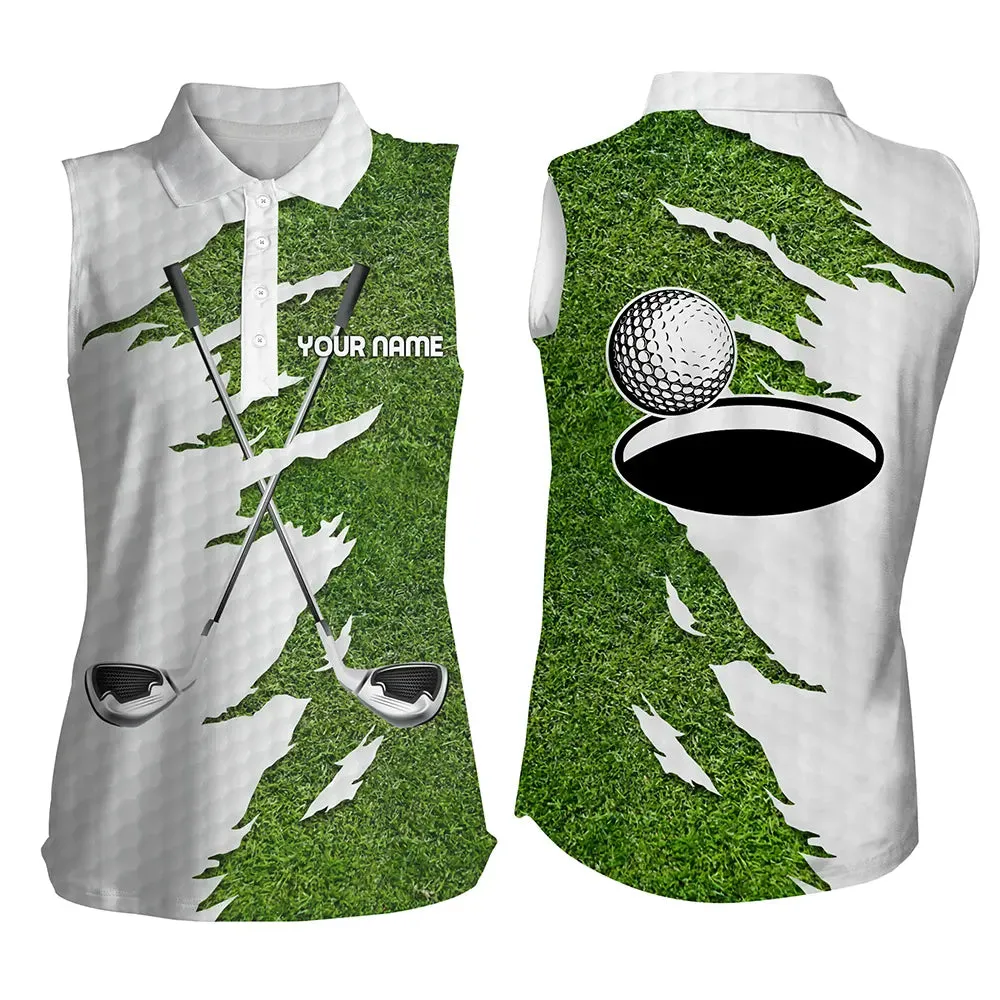 Women Golf Polo Shirts Custom Name Green Golf Clubs, Personalized Golf Shirt For Women