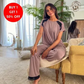 Women summer pajama set Cafe Lace shirt   Pants