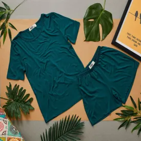 Women summer pajama set Dark green shirt   shorts