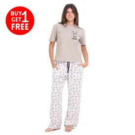 Women summer pajama set Grey Tee   Coffee lover panda Pants